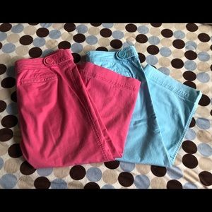 Vintage Old Navy Hot Pink & Sky Blue Clam Diggers